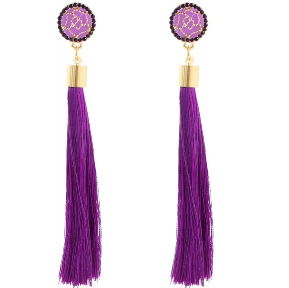 Long Fringe Tassel Statement Rhinestone Earrings - Picture 1 of 4